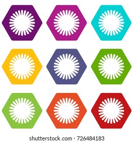Sun icon set many color hexahedron isolated on white vector illustration