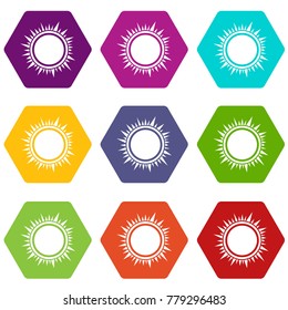 Sun icon set many color hexahedron isolated on white vector illustration
