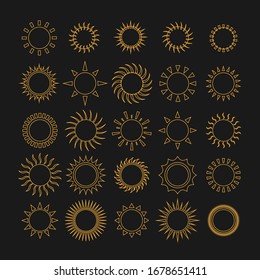 Sun icon set on black background. Summer symbols for graphic and web design Vector