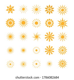 Sun icon set on white background.