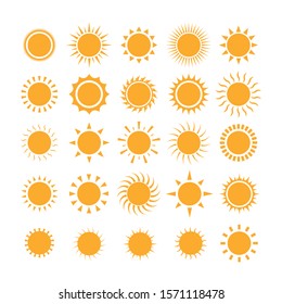 Sun icon set. Orange Summer symbols for graphic and web design