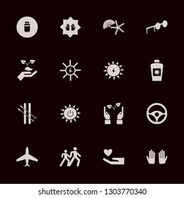 sun icon set with prayer hands, heart hand and solar energy vector illustration