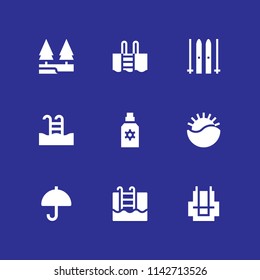 sun icon set. sun protection, backpack and river vector icon for graphic design and web