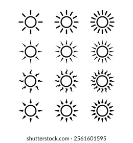 Sun icon set. Shine sun rays set. Sunset icon collection. Vector sun icons for your design.