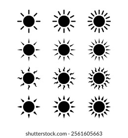 Sun icon set. Shine sun rays set. Sunset icon collection. Sun star icons. Vector illustration