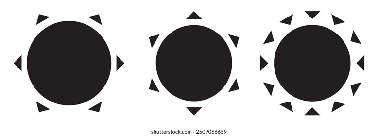 Sun icon set. Sun shine sunny ray. Hand drawn Sun icon. 