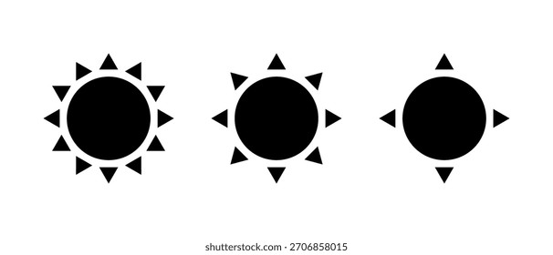 Sun icon set in silhouette style. Weather and brightness symbol