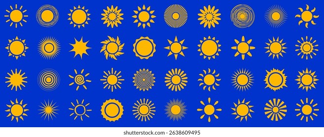 Sun icon set, solar isolated icon, summer sign, sunlight set, sunshine, sunset collection