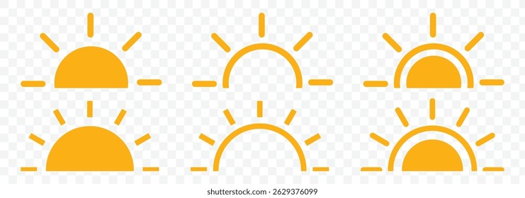 Sun icon set. Solar icon. Yellow sun icons. Yellow sun star icons. Vector illustration
