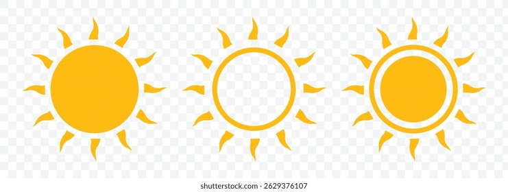 Sun icon set. Solar icon. Yellow sun icons. Yellow sun star icons. Vector illustration