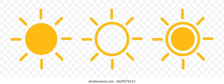 Sun icon set. Solar icon. Yellow sun icons. Yellow sun star icons. Vector illustration