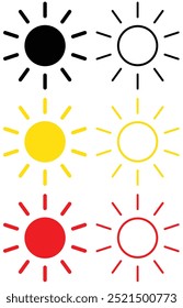 Sun icon set. Sparkle Icon Set of Sun. Different types of Sun in fill and line style, constellations, galaxies. Vector Illustration isolated. Light mood icon