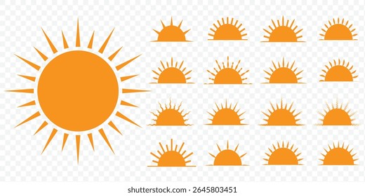 Conjunto de iconos de sol. Diseño de Verano y Ilustraciones vectoriales Positivas.