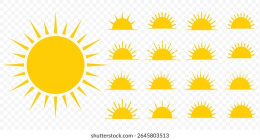 Conjunto de iconos de sol. Diseño de Verano y Ilustraciones vectoriales Positivas.
