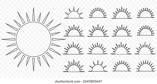 Conjunto de ícones da Sun. Design de verão e ilustrações de vetor positivas.