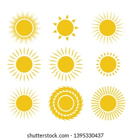 Sun icon set. For summer, nature, sky, summer. Sun silhouette.