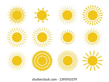 Sun icon set. For summer, nature, sky, summer. Sun silhouette.