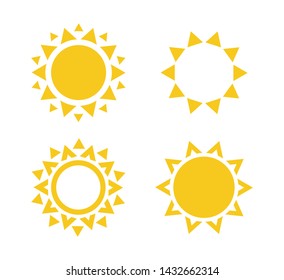 Sun icon set. Summer rest sign. Travel agency logo template. Sunny circle concept design. Isolated vector illustration collection on white background. EPS10.