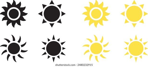 sun icon set. Summer sunlight icon. sun for web icons. solar isolated icon. sunshine sun icon vector illustration icons