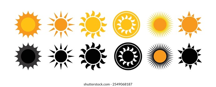 sun icon set. Summer sunlight icon. sun for web icons. solar isolated icon. sunshine sun icon vector illustration icons.