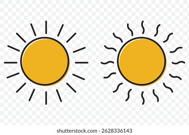 ícone do sun definido. Ícone de luz solar de verão. sol para ícones da web. ícone isolado solar. sol ícone sol ícone de ilustração vetorial ícones em fundo transparente. EPS 10.