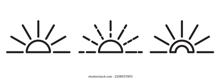 Conjunto de iconos de sol. Símbolo de Clima de verano. Ilustración vectorial