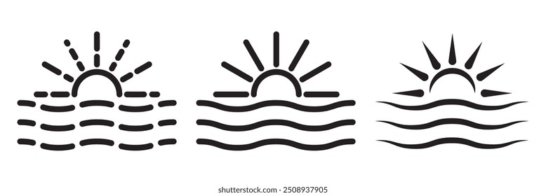 Sun icon set. Summer weather symbol. Vector illustration