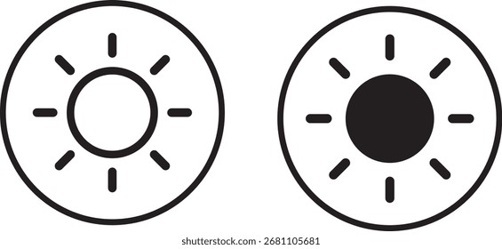 Conjunto de iconos de sol.  Concepto de figura de verano. Símbolo de la puesta del sol. Energía solar caliente para bronceado. Sunshine simple iconos colección
