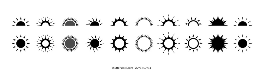 Sun icon set,  sunlight with beams illustration