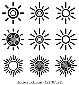 	
Sun icon set. Suns icon collection