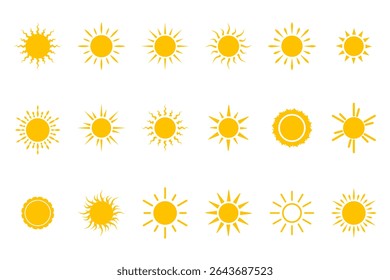 Conjunto de iconos de sol sol sol y símbolo de brillo solar ilustración