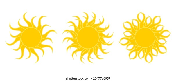 Sun icon set. Sunshine, sunlight symbols. Vector illustration isolated on white background.