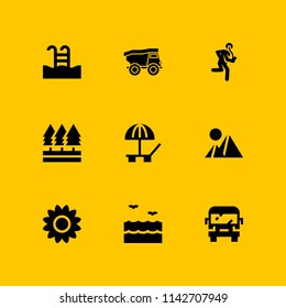 sun icon set. swimming pool, pyramids and sea vector icon for graphic design and web