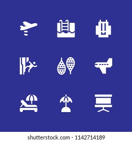 sun icon set. swimming pool, backpack and airplane vector icon for graphic design and web