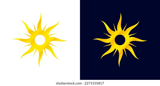 Sun icon set. Two variations, abstract, energy, creative, light background, dark, heat, design, logo, gradient, forecast, application, spring, symbol, pattern. Nature concept. Vector illustration