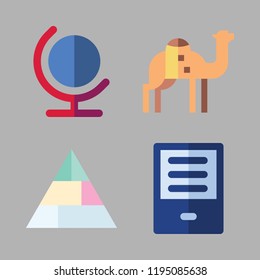 sun icon set. vector set about pyramid, camel, ereader and earth globe icons set.