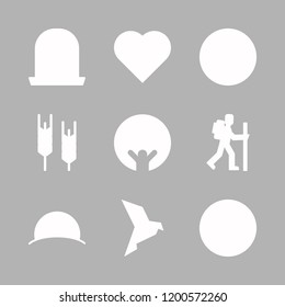 sun icon set. vector set about heart, bird, motorcycle and hiker icons set.