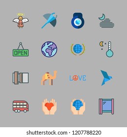 sun icon set. vector set about heat, planet earth, angel and window icons set.