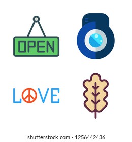sun icon set. vector set about love, oak leaf, lens and open icons set.