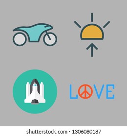 sun icon set. vector set about sunrise, love, space shuttle and motorcycle icons set.
