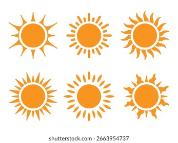 Sun Icon Set Vector. Bright Summer and Weather Symbols Design
