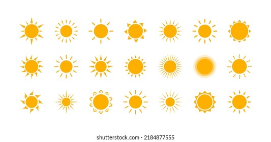 Sun icon set. Vector collection of sun stars for use in as logo or weather icon. Vector flat design.