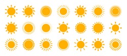 Sun Icon Set. Vector Flat Design. Collection Of Sun Stars For Use In As Logo Or Weather Icon.