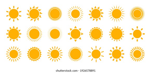 Набор иконок Sun. Векторный плоский дизайн. Коллекция солнечных звезд для использования в качестве логотипа или значка погоды.