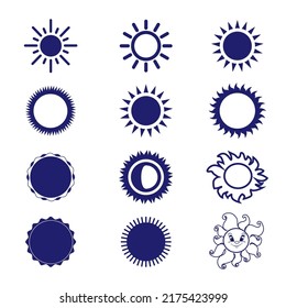 Sun icon set. Vector flat design. Collection of sun stars for use in as logo or weather icon. Vector illustration in line art style	
