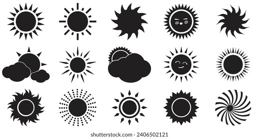 Sun icon set. Vector flat design.sun star icons.Collection of sun stars for use in as logo or weather icon.solar isolated icon, sunshine, sunset collection, summer, sunlight – stock vector