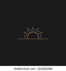 Sun icon set and vector illustration in golden and black color