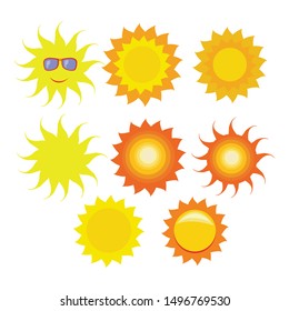 Sun icon set, vector illustration, Abstract golden front sun lens flare translucent special light effect design. Vector blur in motion glow glare. Isolated transparent background.
