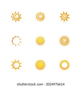 Icono de sol conjunto ilustración vectorial diseño verano amarillo