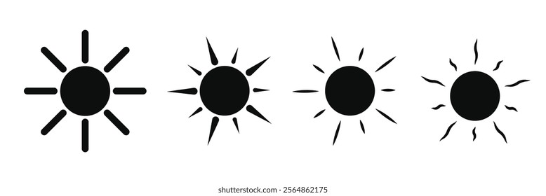 Sun icon set, Vector illustration. Black sun icon.